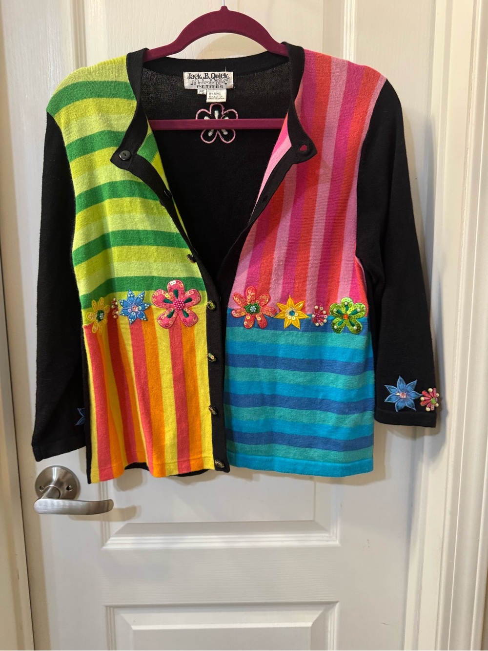 Jack B. Quick Petite Black Cardigan with Pink & Cream Floral Embroidery